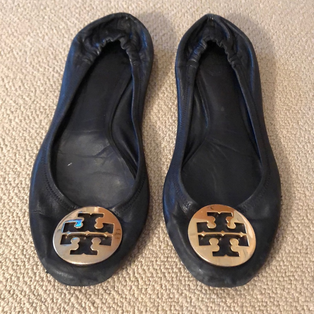 Tory Burch Black Leather Reva Ballet Flats